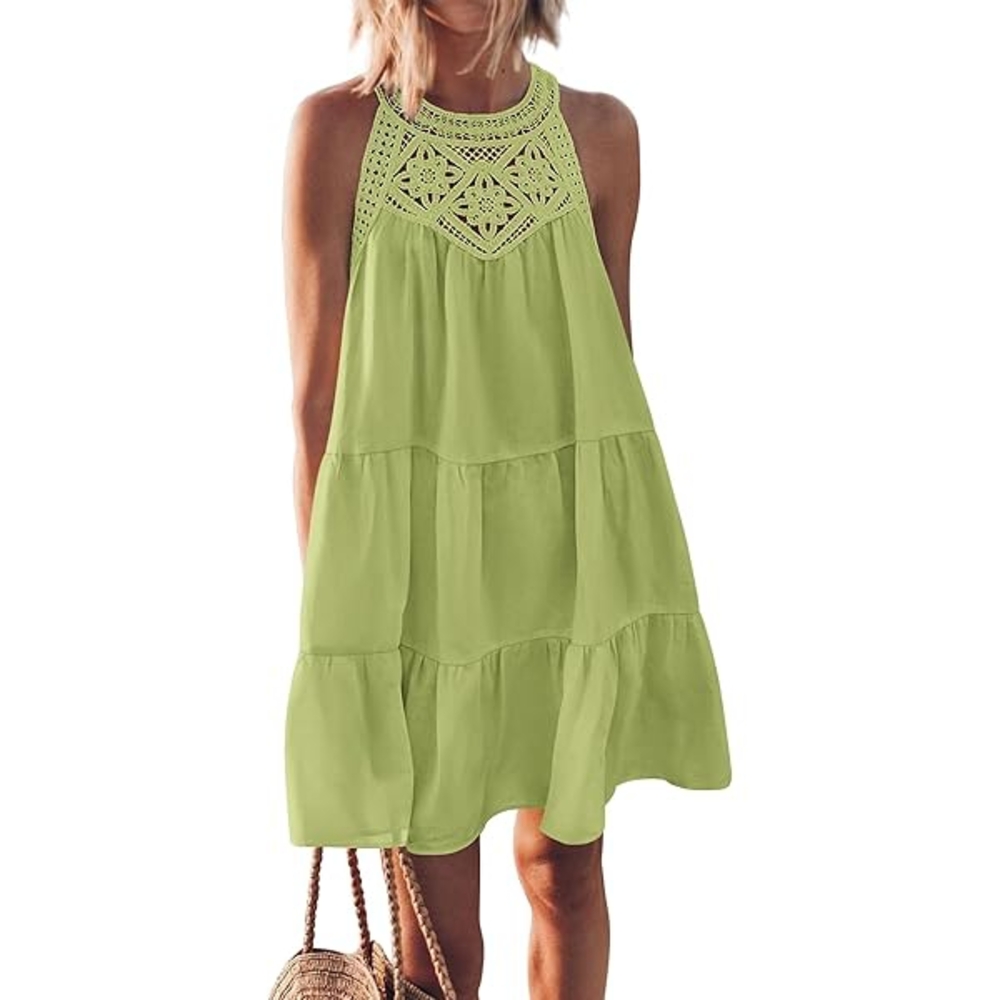 Chic Lime Sleeveless Crochet Dress